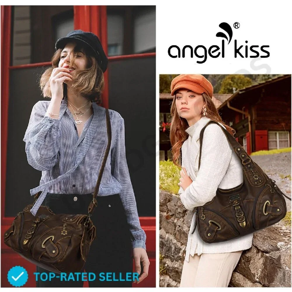 Brand New Angelkiss Hobo Bag Brown Distressed Gold Accents